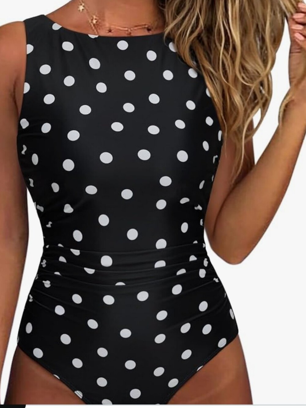 Polka Dot Black One-Piece Swimsuit - Classic Tank Style Size Small